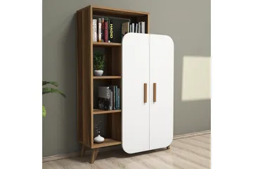 Hommaz Bokhylla med Dörrar - Valnöt/Vit - Förvaring - Hylla - Bokhylla