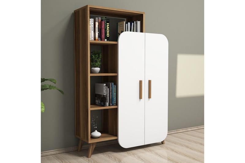 Hommaz Bokhylla med Dörrar, Valnöt/Vit