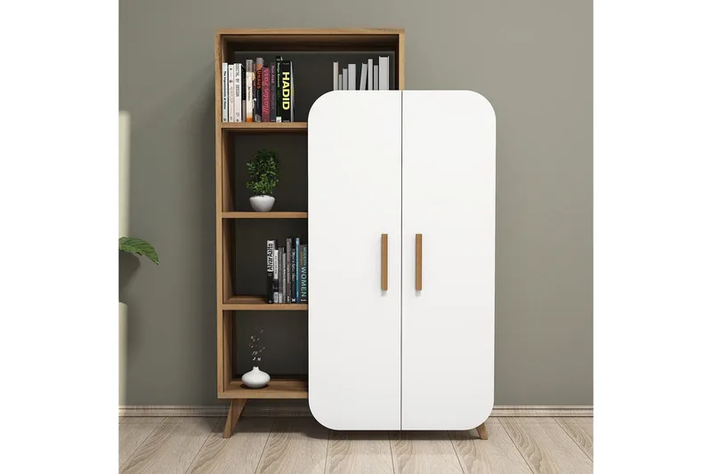 Hommaz Bokhylla med Dörrar - Valnöt/Vit - Förvaring - Hylla - Bokhylla