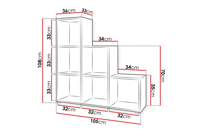Hylla Trio 105x33x108 cm - Grå/Vit - Förvaring - Hylla - Bokhylla