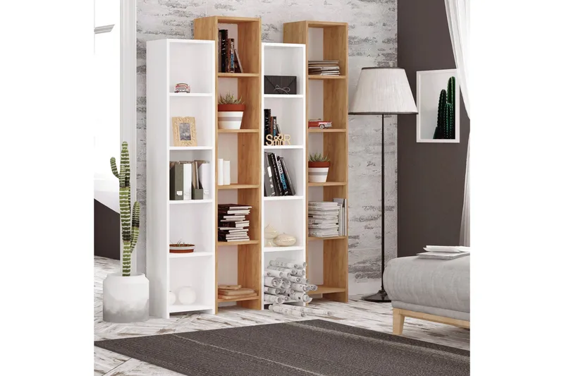 Mod Bokhylla 134 cm i Ek - Vit|Brun - Förvaring - Hylla - Bokhylla