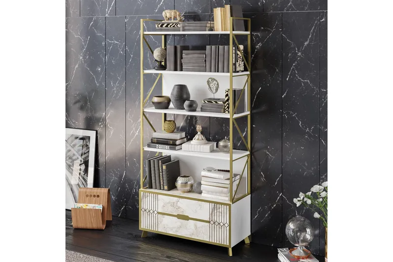 Ocotla Bokhylla 89x35 cm 5 Hyllor - Vit - Förvaring - Hylla - Bokhylla