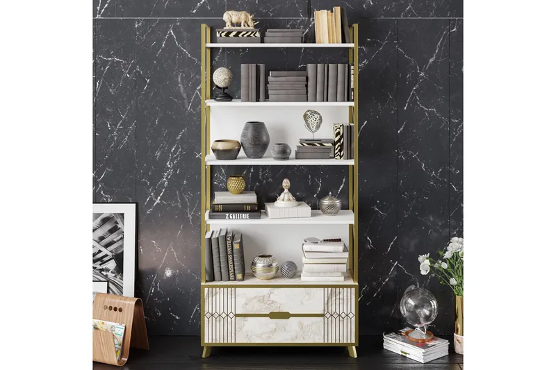 Ocotla Bokhylla 89x35 cm 5 Hyllor - Vit - Förvaring - Hylla - Bokhylla