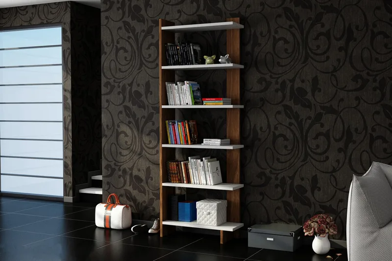 Ordelle Bokhylla - Vit/Valnöt - Förvaring - Hylla - Bokhylla