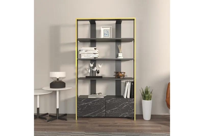 Bokhylla Ossin Svart / Marmor - Svart / Marmor - Förvaring - Hylla - Bokhylla