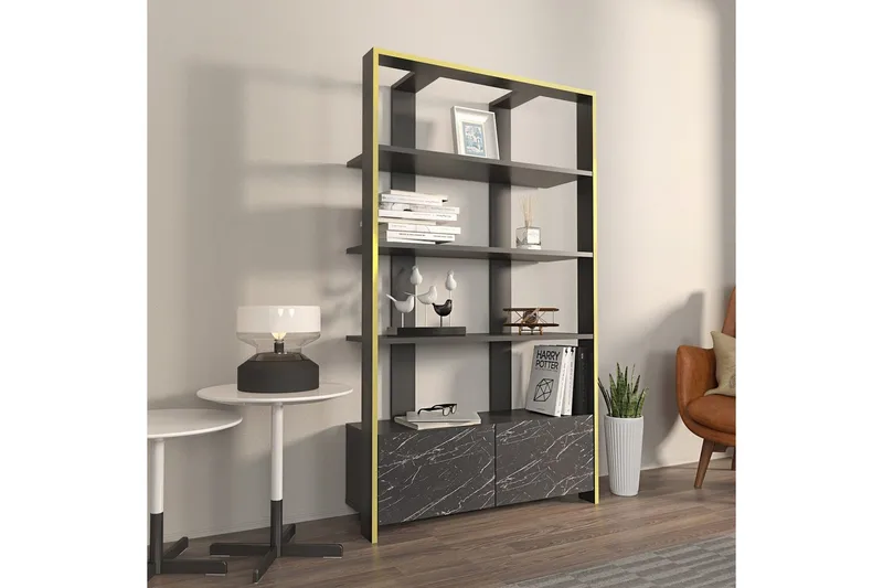 Bokhylla Ossin Svart / Marmor - Svart / Marmor - Förvaring - Hylla - Bokhylla