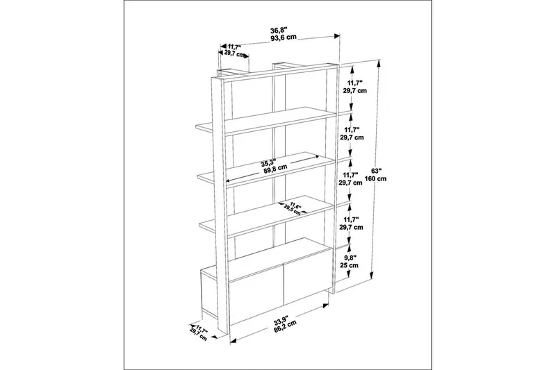 Bokhylla Ossin Svart / Marmor - Svart / Marmor - Förvaring - Hylla - Bokhylla