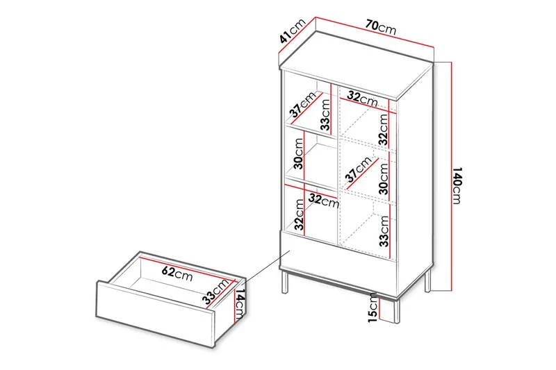 Querty Bokhylla 70x140x41 cm - Vit/Svart - Förvaring - Hylla - Bokhylla