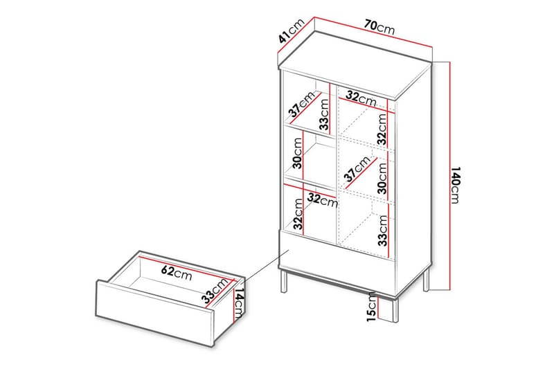 Querty Bokhylla 70x140x41 cm - Vit/Svart - Förvaring - Hylla - Bokhylla