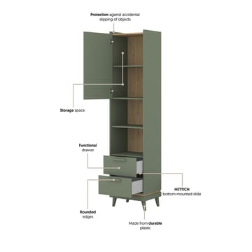 Bokhylla Skandinavisk 1 Dörr 2 Lådor - Förvaring - Hylla - Bokhylla