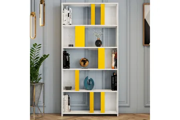 Timiza Bokhylla 90 cm med 5 Hyllor i Målat Trä - Gul|Vit - Förvaring - Hylla - Bokhylla