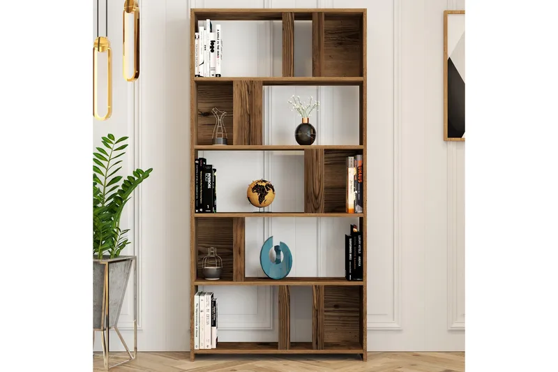 Timiza Bokhylla 90 cm med 5 Hyllor i Valnöt - Brun - Förvaring - Hylla - Bokhylla