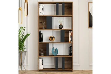 Timiza Bokhylla 90x20 cm 5 Hyllor - Mörkbrun/Antracit - Förvaring - Hylla - Bokhylla