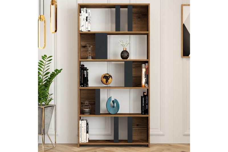 Timiza Bokhylla 90x20 cm 5 Hyllor - Mörkbrun/Antracit - Förvaring - Hylla - Bokhylla