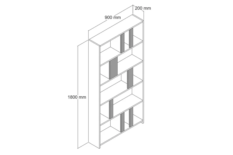 Timiza Bokhylla 90x20 cm 5 Hyllor - Mörkbrun/Antracit - Förvaring - Hylla - Bokhylla