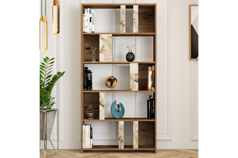 Timiza Bokhylla 90x20 cm 5 Hyllor - Mörkbrun/Vit - Förvaring - Hylla - Bokhylla
