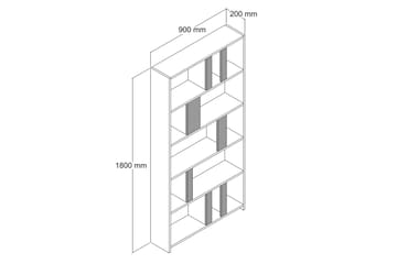 Timiza Bokhylla 90x20 cm 5 Hyllor - Vit/Antracit - Förvaring - Hylla - Bokhylla