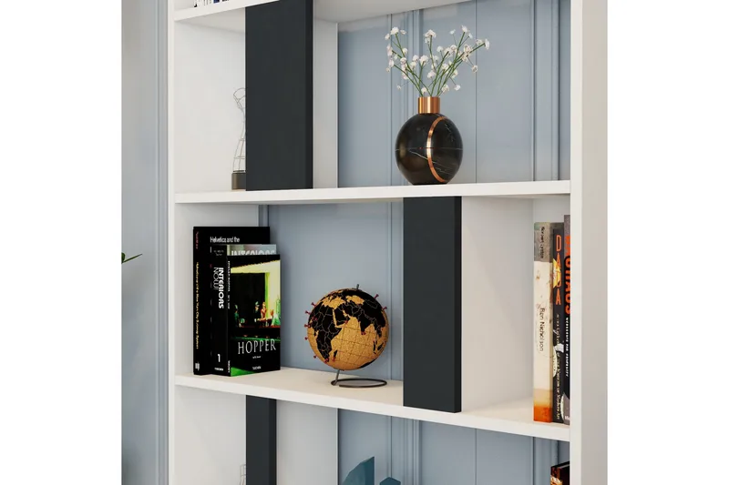 Timiza Bokhylla 90x20 cm 5 Hyllor - Vit/Antracit - Förvaring - Hylla - Bokhylla