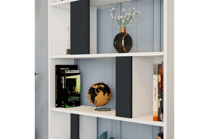 Timiza Bokhylla 90x20 cm 5 Hyllor - Vit/Antracit - Förvaring - Hylla - Bokhylla