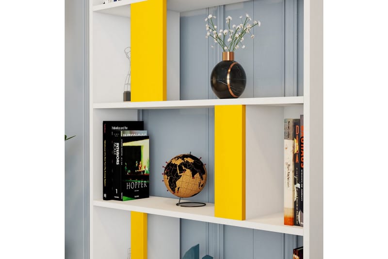 Timiza Bokhylla 90x20 cm 5 Hyllor - Vit/Gul - Förvaring - Hylla - Bokhylla