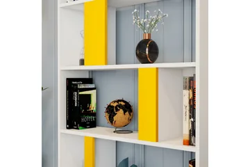 Timiza Bokhylla 90x20 cm 5 Hyllor - Vit/Gul - Förvaring - Hylla - Bokhylla