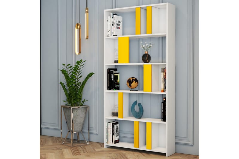 Timiza Bokhylla 90x20 cm 5 Hyllor - Vit/Gul - Förvaring - Hylla - Bokhylla