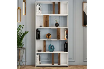 Timiza Bokhylla 90x20 cm 5 Hyllor - Vit/Mörkbrun - Förvaring - Hylla - Bokhylla