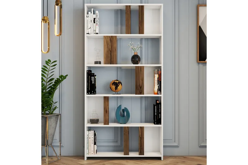 Timiza Bokhylla 90x20 cm 5 Hyllor - Vit/Mörkbrun - Förvaring - Hylla - Bokhylla