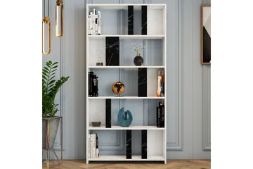 Timiza Bokhylla 90x20 cm 5 Hyllor - Vit/Svart - Förvaring - Hylla - Bokhylla