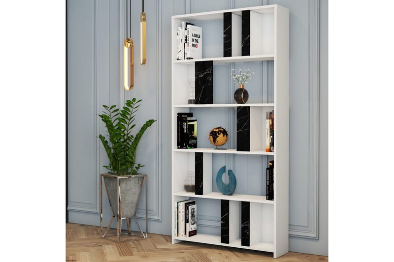 Timiza Bokhylla 90x20 cm 5 Hyllor - Vit/Svart - Förvaring - Hylla - Bokhylla