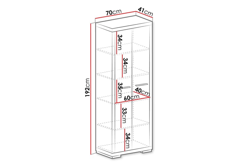 Vegas Bokhylla 70x40,5x192 cm LED-belysning - Beige/Grå - Förvaring - Hylla - Bokhylla
