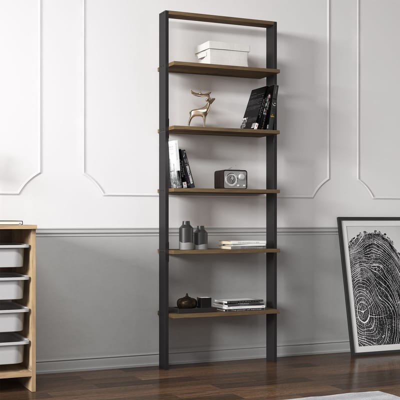 Branik Bokhylla 61x180x25 cm - Antracit och antik valnöt - Förvaring - Hylla - Bokhylla