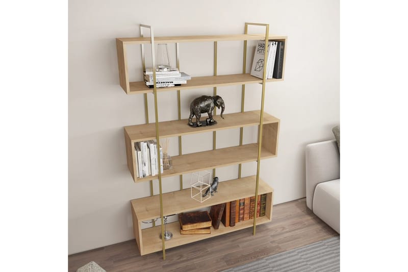 Bruti Bokhylla 120 cm - Ljusbrun/Guld - Förvaring - Hylla - Bokhylla