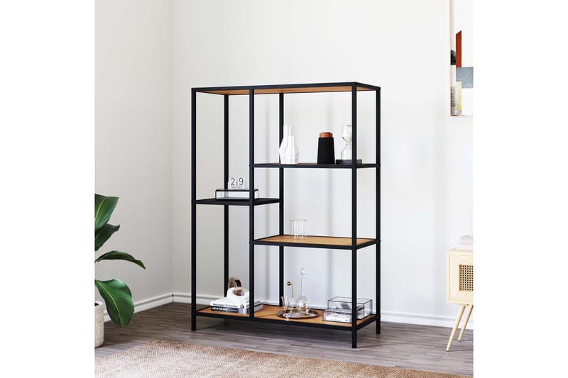 Cytis Industriell Bokhylla 80 cm i Metall med Träskiva - Svart - Förvaring - Hylla - Bokhylla