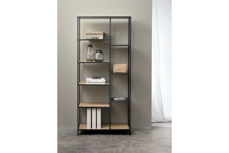 Cytis Industriell Bokhylla 80 cm i Metall med Träskiva - Svart - Förvaring - Hylla - Bokhylla