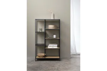 Cytis Industriell Bokhylla 80 cm i Metall med Träskiva - Svart - Förvaring - Hylla - Bokhylla