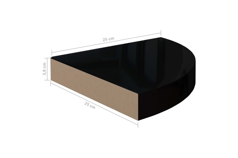 Svävande hörnhylla svart högglans 25x25x3,8 cm MDF - Svart - Hörnhylla