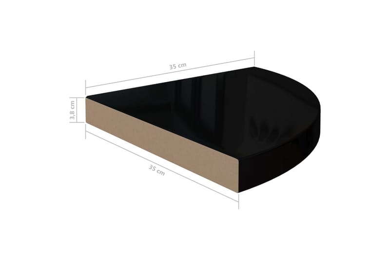 Svävande hörnhyllor 2 st svart högglans 35x35x3,8 cm MDF - Svart - Hörnhylla
