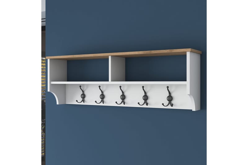 Hatthylla Caraway 120x22,2 cm Vit/Brun - Hanah Home - Förvaring - Hylla - Hatthylla