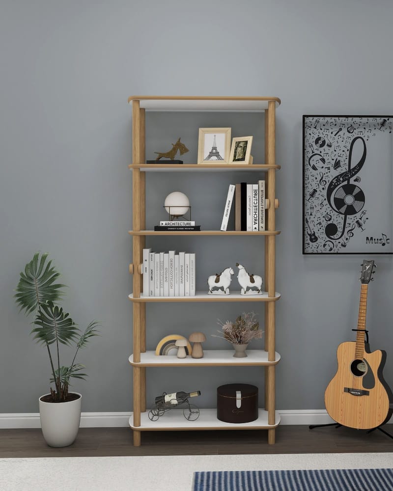 Pienk Bokhylla 80x174 cm - Ek och vit - Förvaring - Hylla - Bokhylla