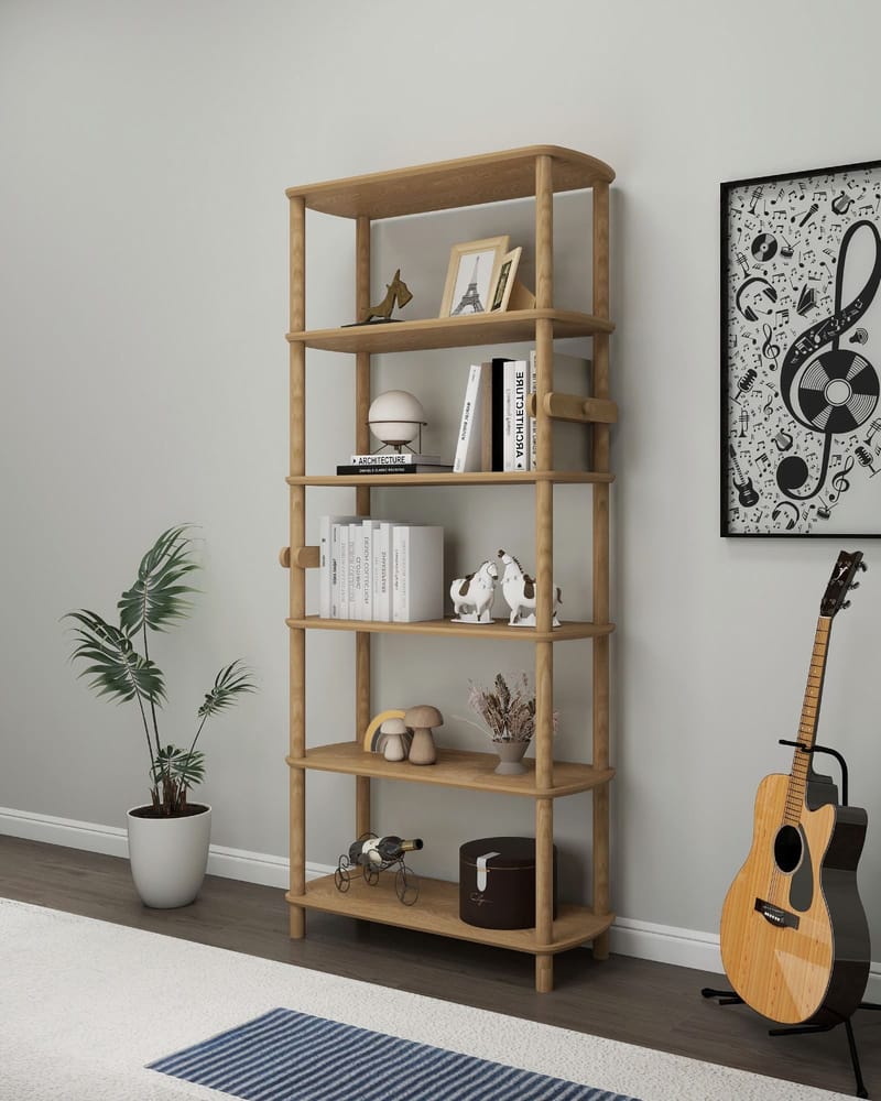 Pienk Hög Bokhylla 80 cm i Ek - Brun - Förvaring - Hylla - Bokhylla