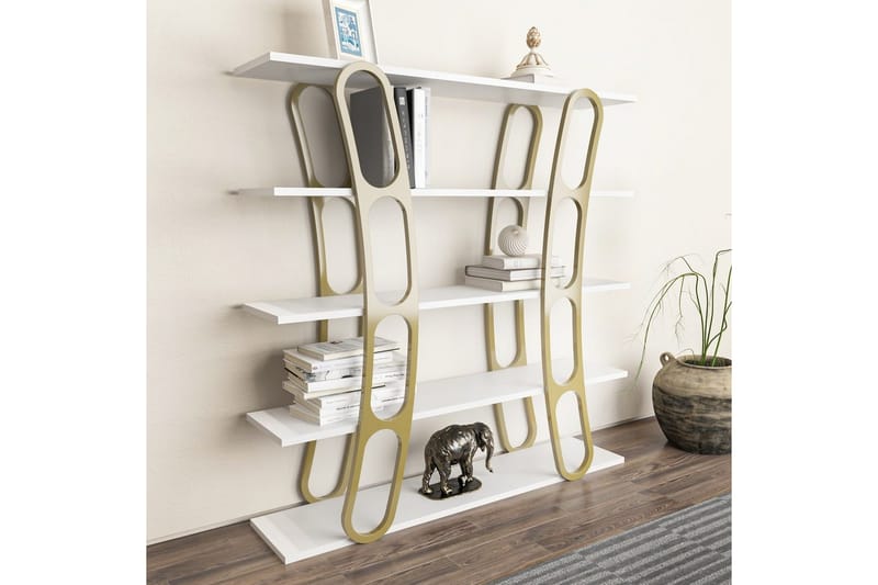 Quenla Bokhylla 120 cm - Guld/Vit - Förvaring - Hylla - Bokhylla