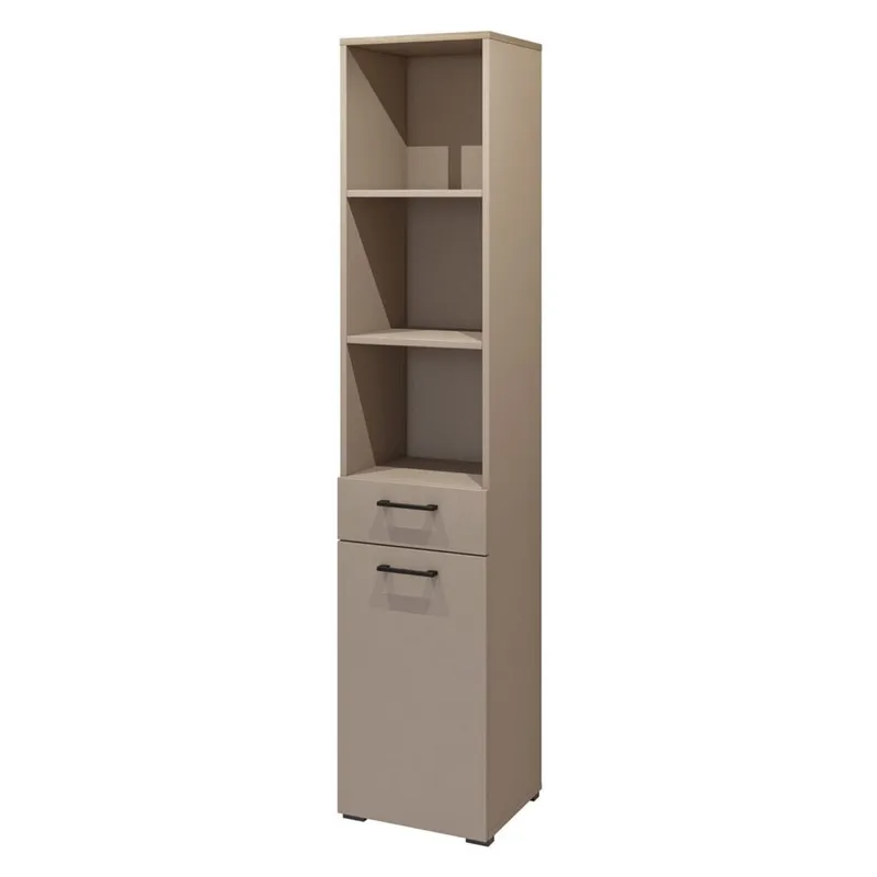 Skåp Bokhylla 40 cm med 1 Låda och 1 Dörr i Ek, Taupe