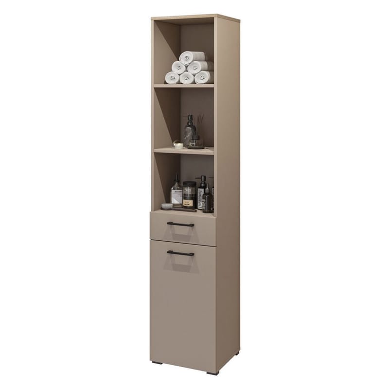 Skåp Bokhylla 40 cm med 1 Låda och 1 Dörr i Ek - Taupe - Förvaring - Hylla - Bokhylla