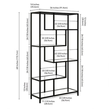 Sorena Bokhylla 90x172 cm - Svart och transparent - Förvaring - Hylla - Bokhylla