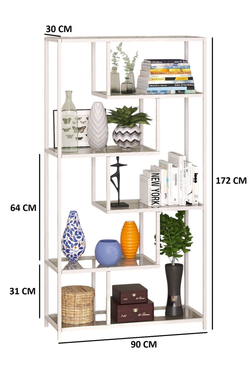 Sorena Bokhylla 90x172 cm - Vit och transparent - Förvaring - Hylla - Bokhylla