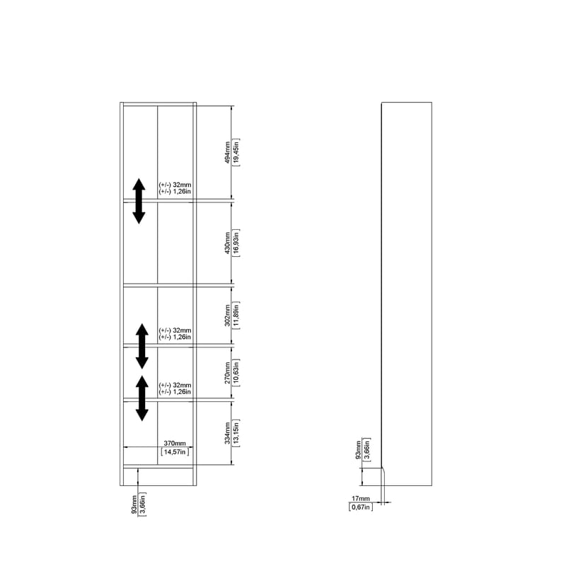 Trysil Bokhylla med 4 hyllor 41x27x203 cm - Förvaring - Hylla - Bokhylla