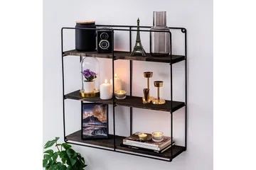 Apricus Vägghylla 60x15 cm 3 Hyllor - Svart/Mörkbrun - Förvaring - Hylla - Vägghylla