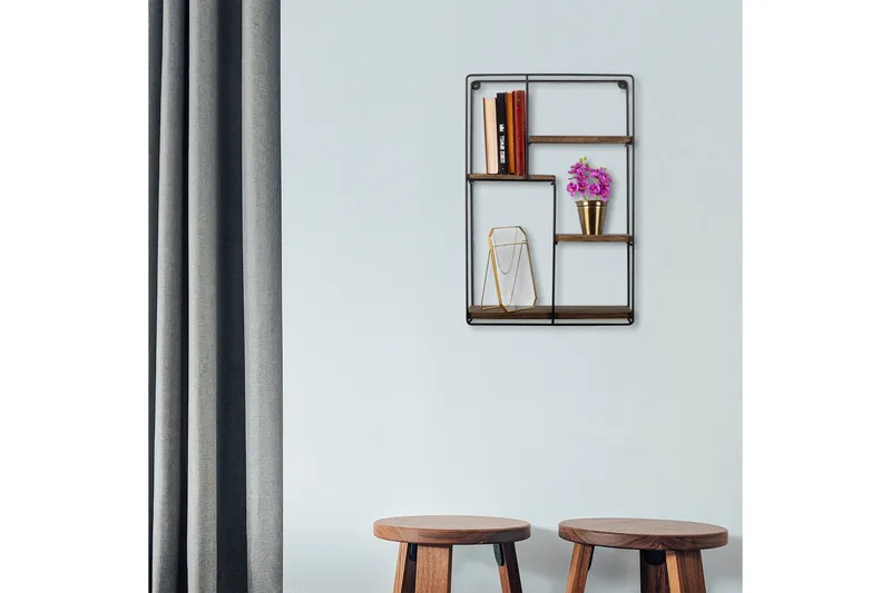 Bingdi Vägghylla 60x15 cm 4 Hyllor - Svart/Mörkbrun - Förvaring - Hylla - Vägghylla