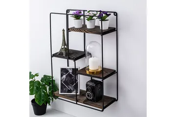 Bingdi Vägghylla 60x15 cm 4 Hyllor - Svart/Mörkbrun - Förvaring - Hylla - Vägghylla